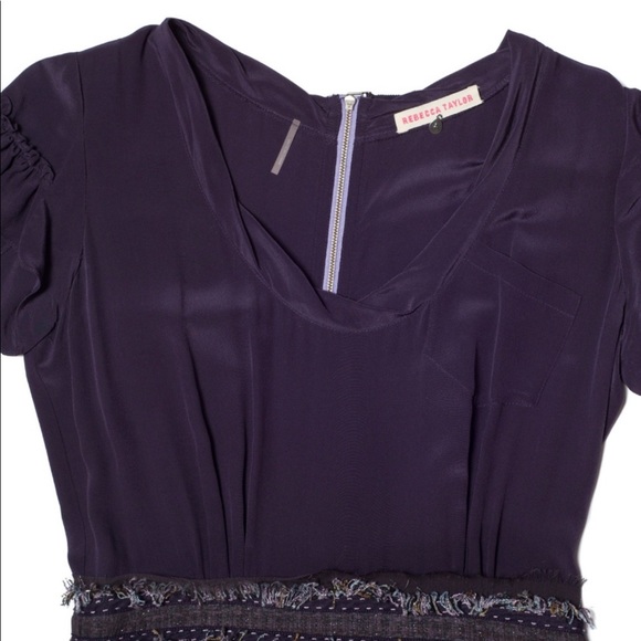 Rebecca Taylor tweed silk combo purple dress SZ 0 - Picture 2 of 7
